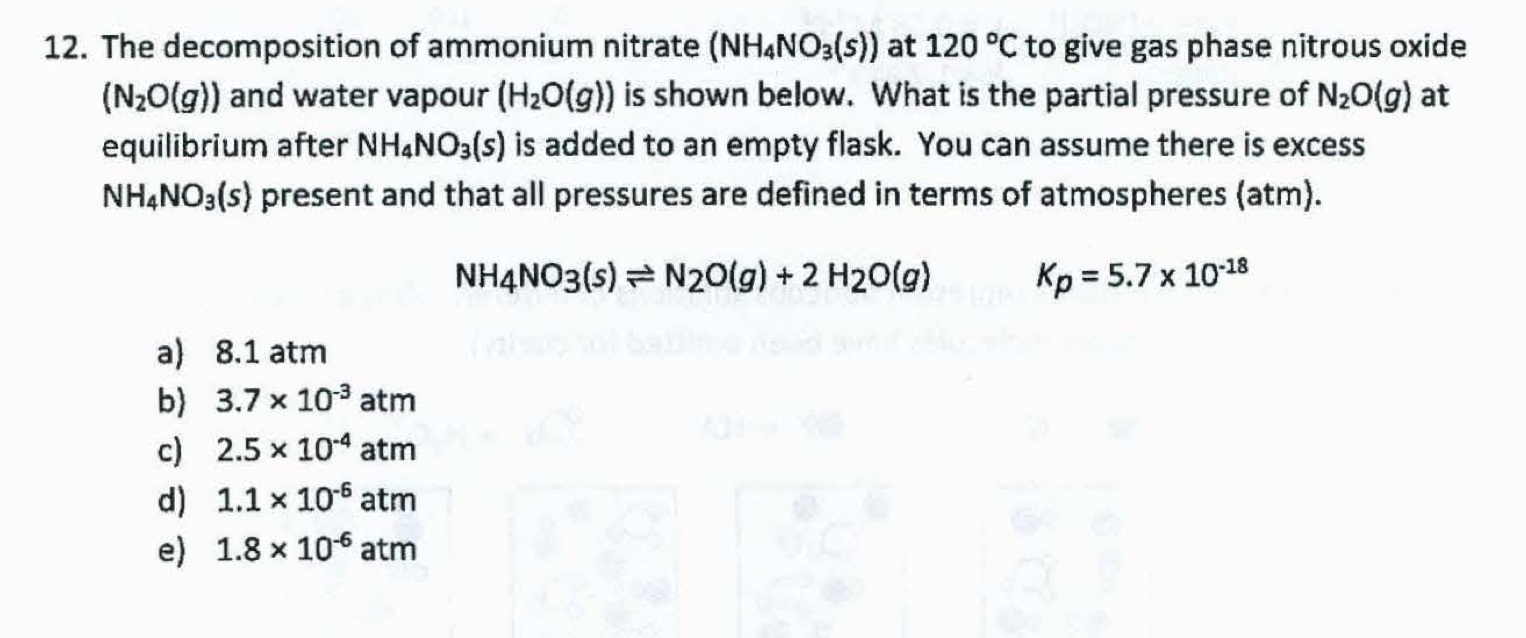 Solved 12. The of ammonium nitrate (NH4NO3(s))