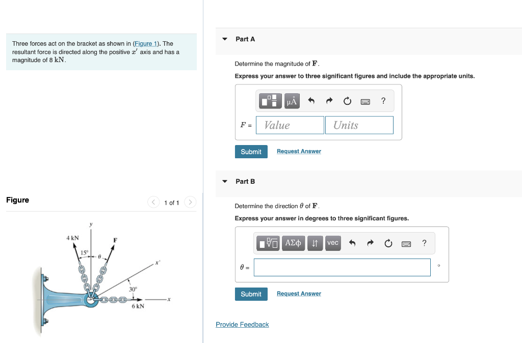 Solved Three Forces Act On The Bracket As Shown In (Figure | Chegg.com