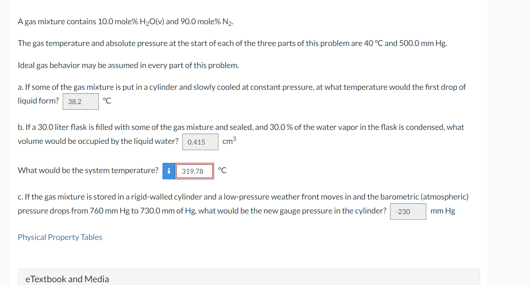 Solved A Gas Mixture Contains 10.0 Mole %h2o(v) And 90.0 