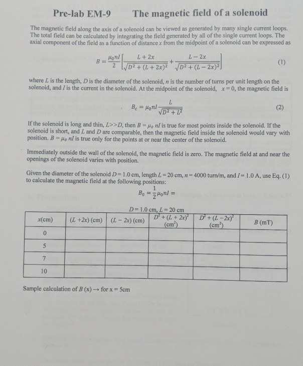 Solved Prelab EM9 The field of a solenoid The