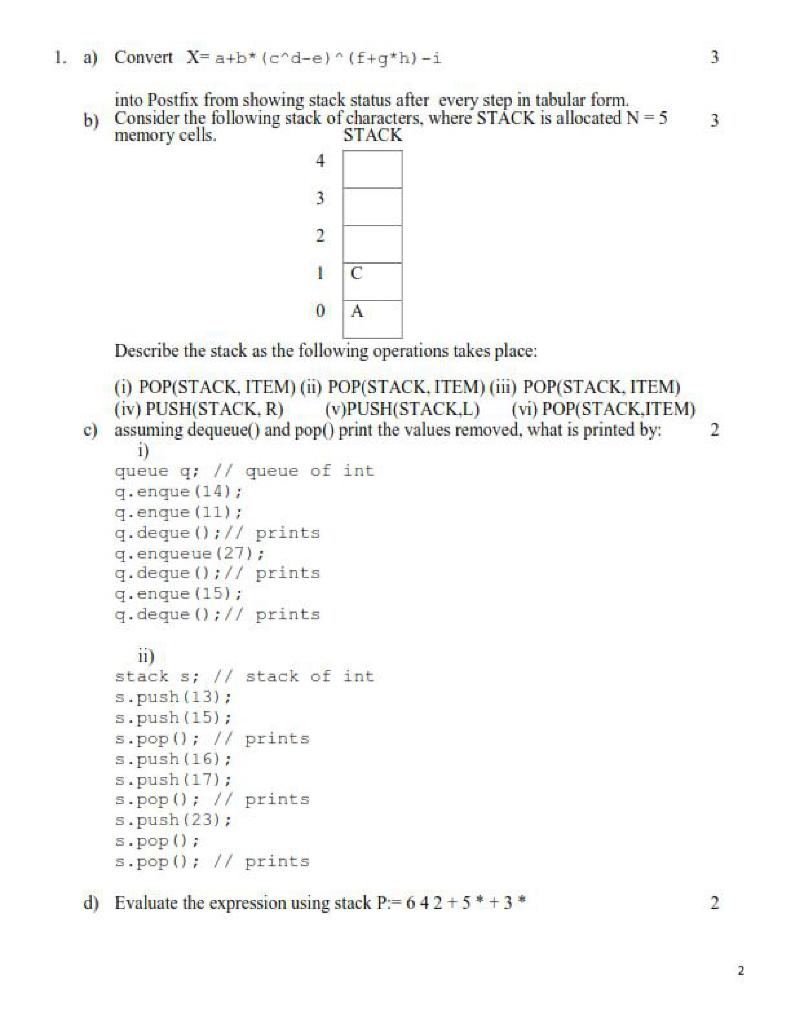 1 A Convert X A B Cd E F G H I 3 Into Postfix Chegg Com