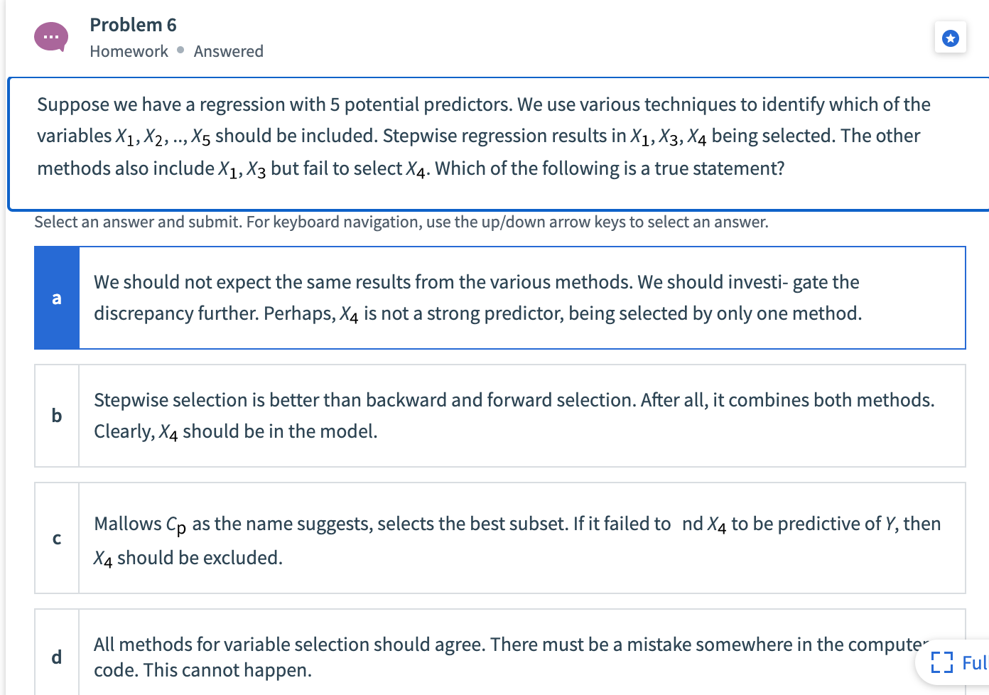 Solved D All Methods For Variable Selection Should Agree Chegg Com