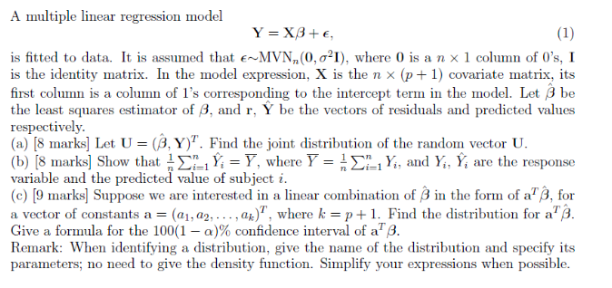 A Multiple Linear Regression Model Y X3 1 Is Chegg Com