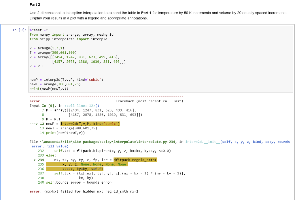 Need help with a python coding assignment. interp2d | Chegg.com