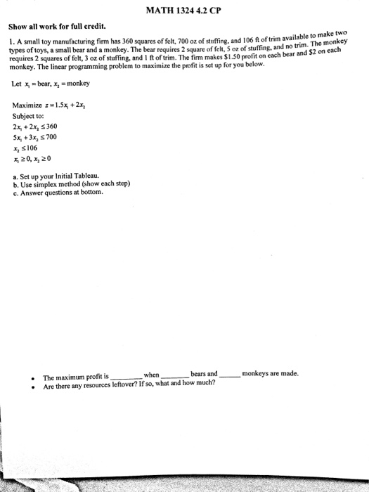 Solved MATH 1324 4.2 CP Show all work for full credit. I. A | Chegg.com