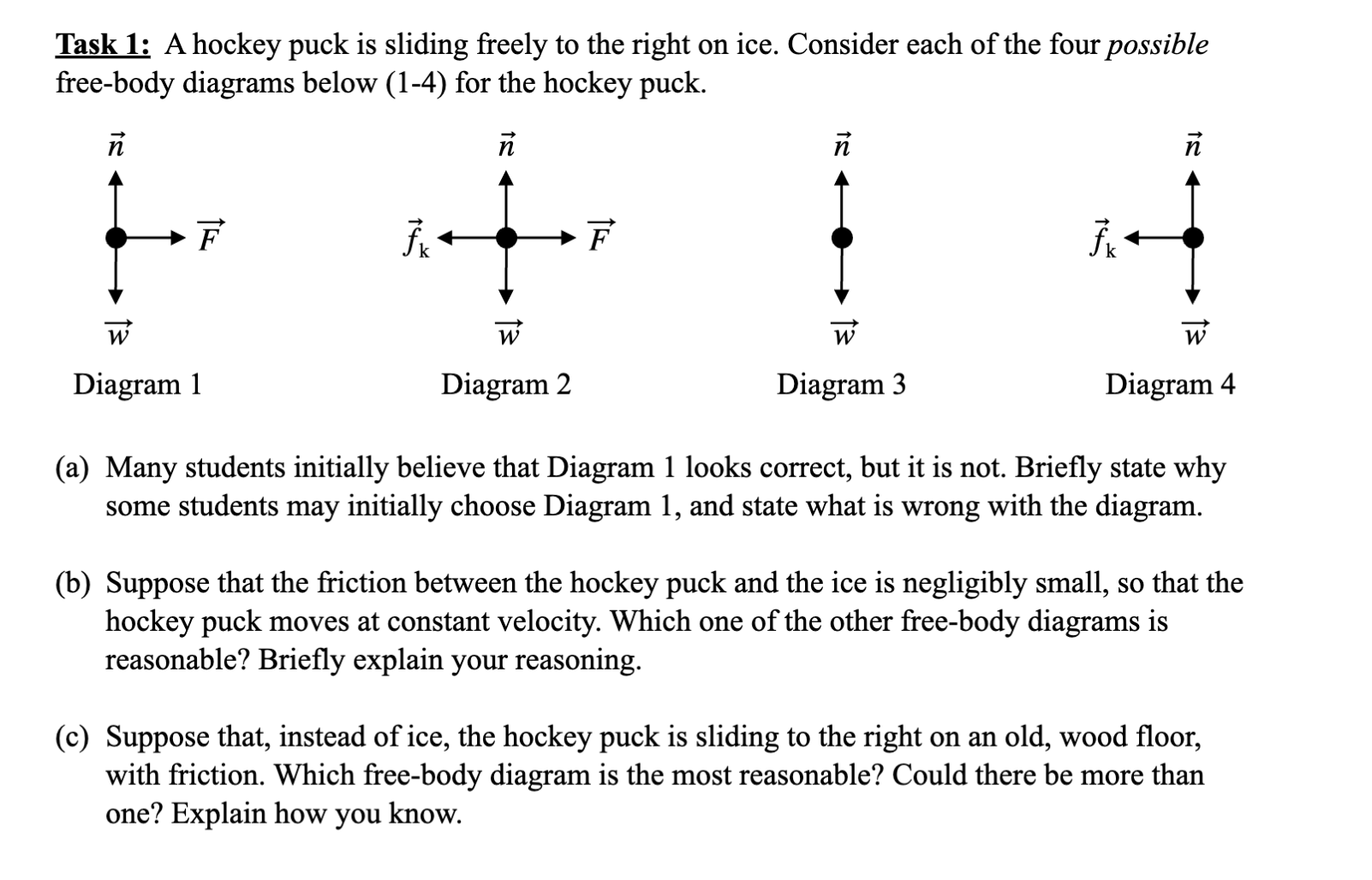 Solved Task 1 A hockey puck is sliding freely to the right