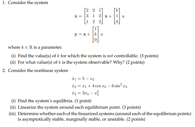 Solved 1. Consider the system u 2 2 1 X = 3 1 2 x + 1 2 2 | Chegg.com