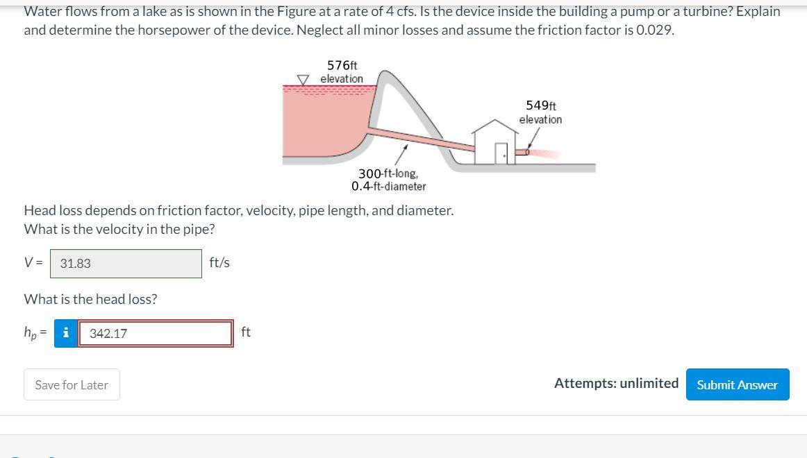 Solved Water flows from a lake as is shown in the Figure at | Chegg.com