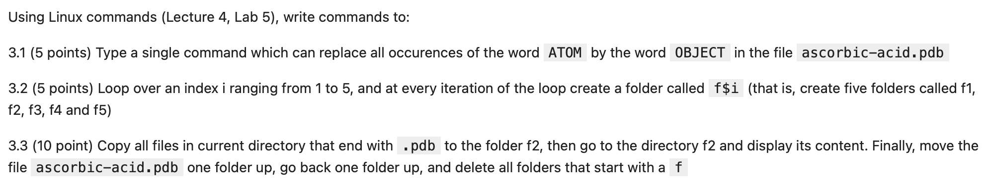 Solved Using Linux commands (Lecture 4, Lab 5), write | Chegg.com