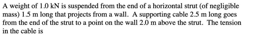 Solved A weight of 1.0kN is suspended from the end of a | Chegg.com