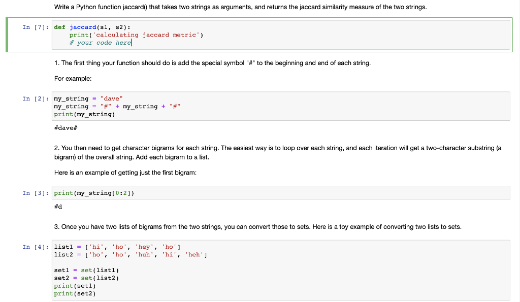 Solved Write a Python function jaccard0) that takes two | Chegg.com