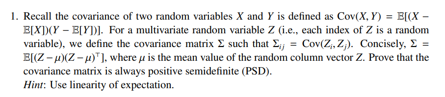Solved 1. Recall the covariance of two random variables X | Chegg.com