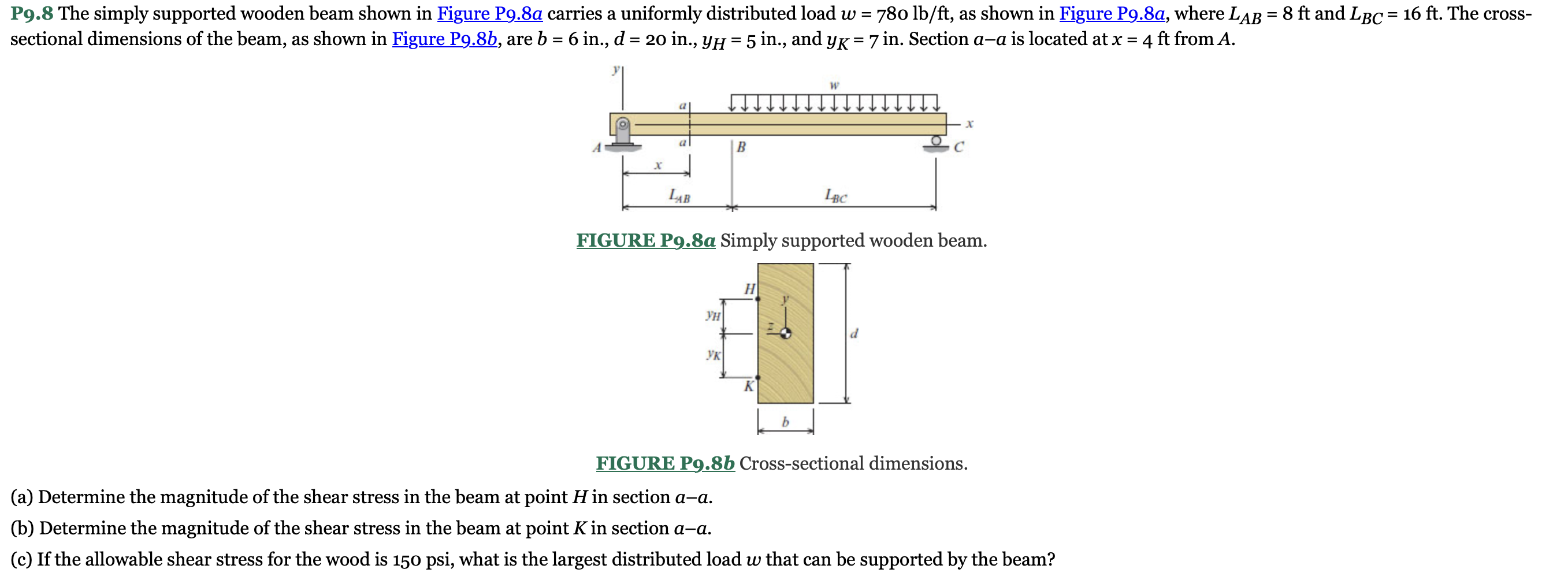 Solved P9.8 The Simply Supported Wooden Beam Shown In Figure | Chegg.com