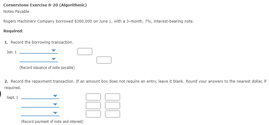 Solved Cornerstone Exercise 8-20 (Algorithmic) Notes Payable | Chegg.com