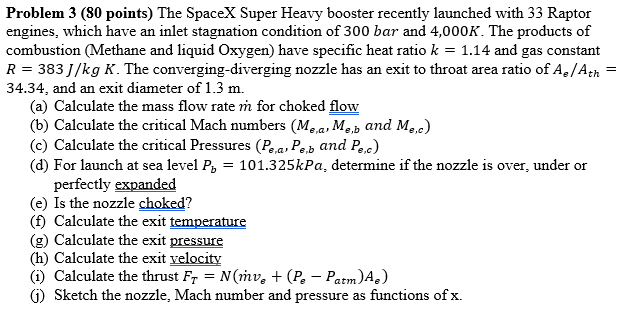 Solved Problem 3 ( 80 ﻿points) ﻿The SpaceX Super Heavy | Chegg.com