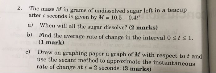 Undissolved Solved 2 The mass M in grams of undissolved sugar left in a | Chegg.com