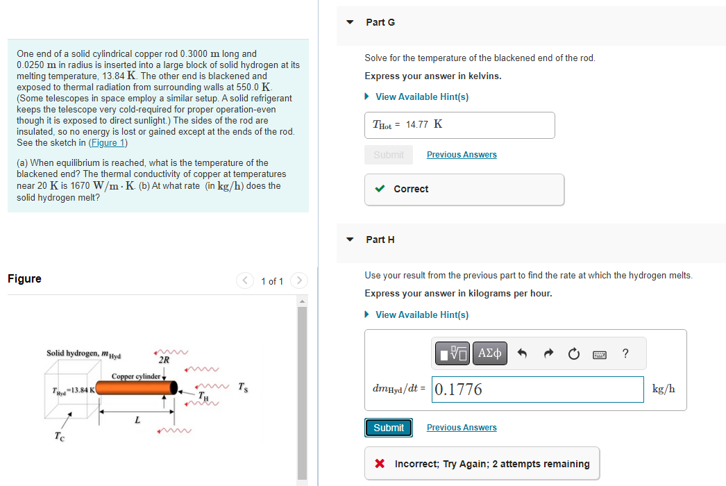 Solved One end of a solid cylindrical copper rod 0.3000 m