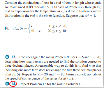 Consider the conduction of heat in a rod 40 cm in | Chegg.com