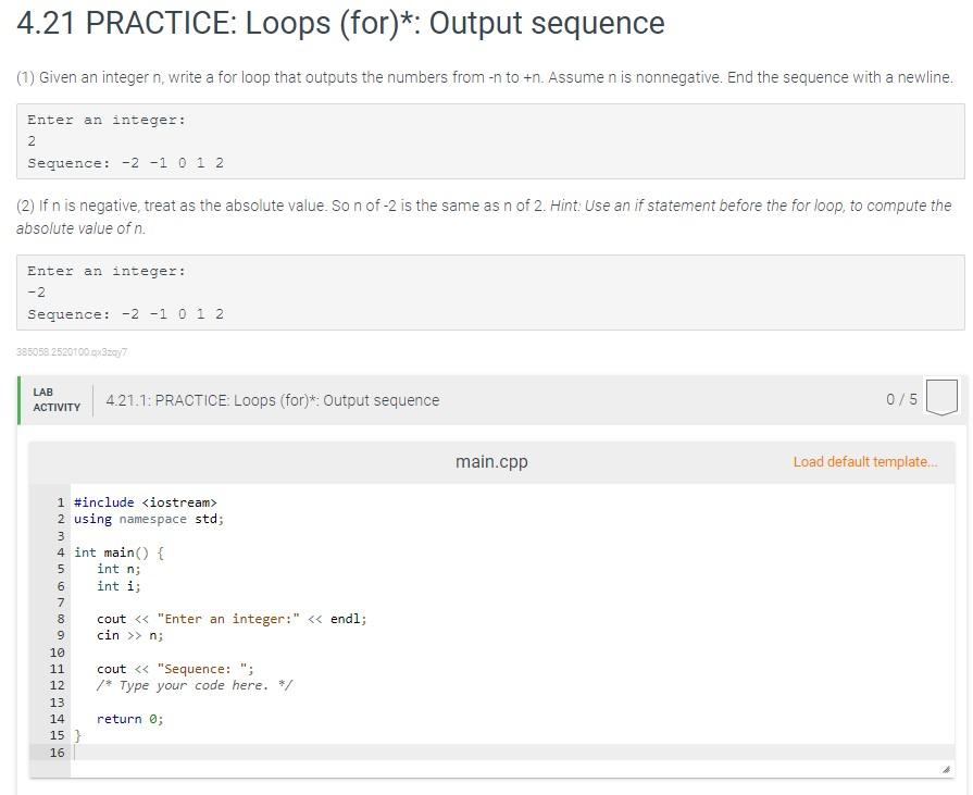 Solved (1) Given an integer n, write a for loop that outputs | Chegg.com