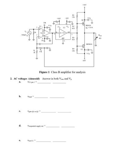 Figure 1 Class B amplifier for analysis 2. AC | Chegg.com