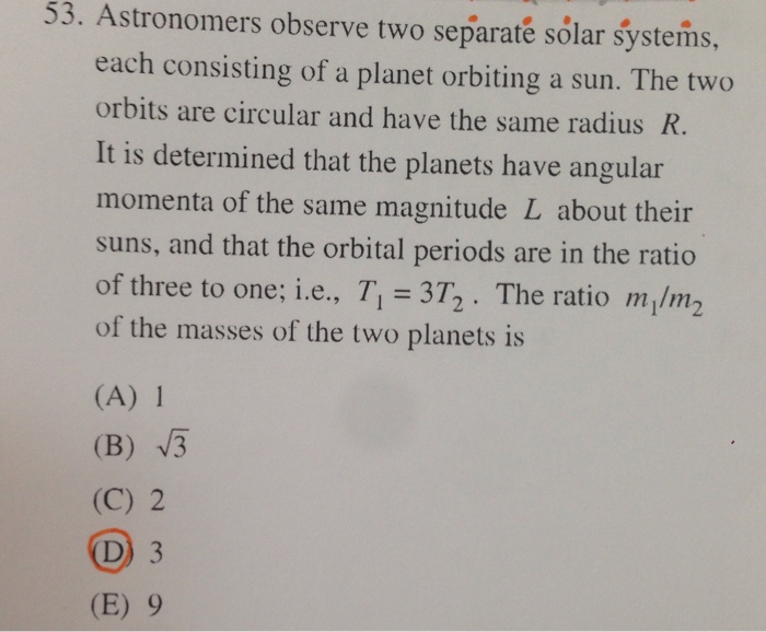 Solved 53. Astronomers Observe Two Separate Solar Systems | Chegg.com