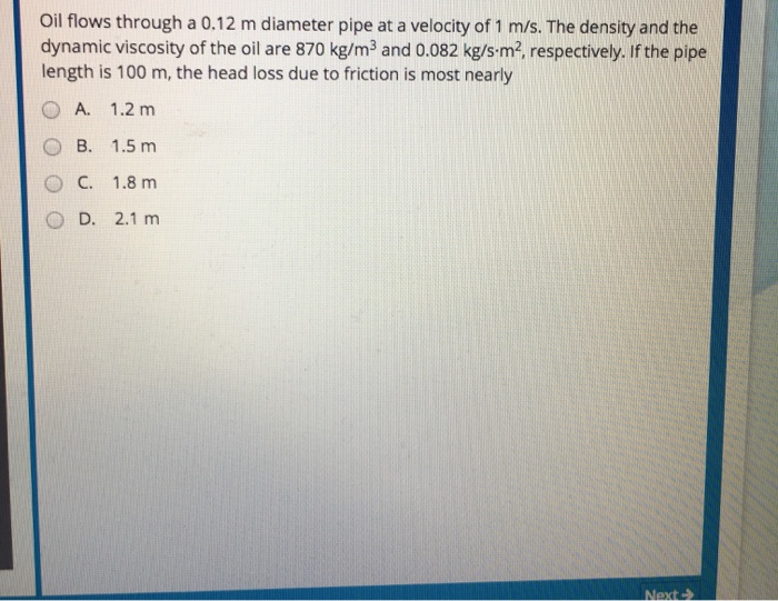 Solved Oil flows through a 0.12 m diameter pipe at a | Chegg.com