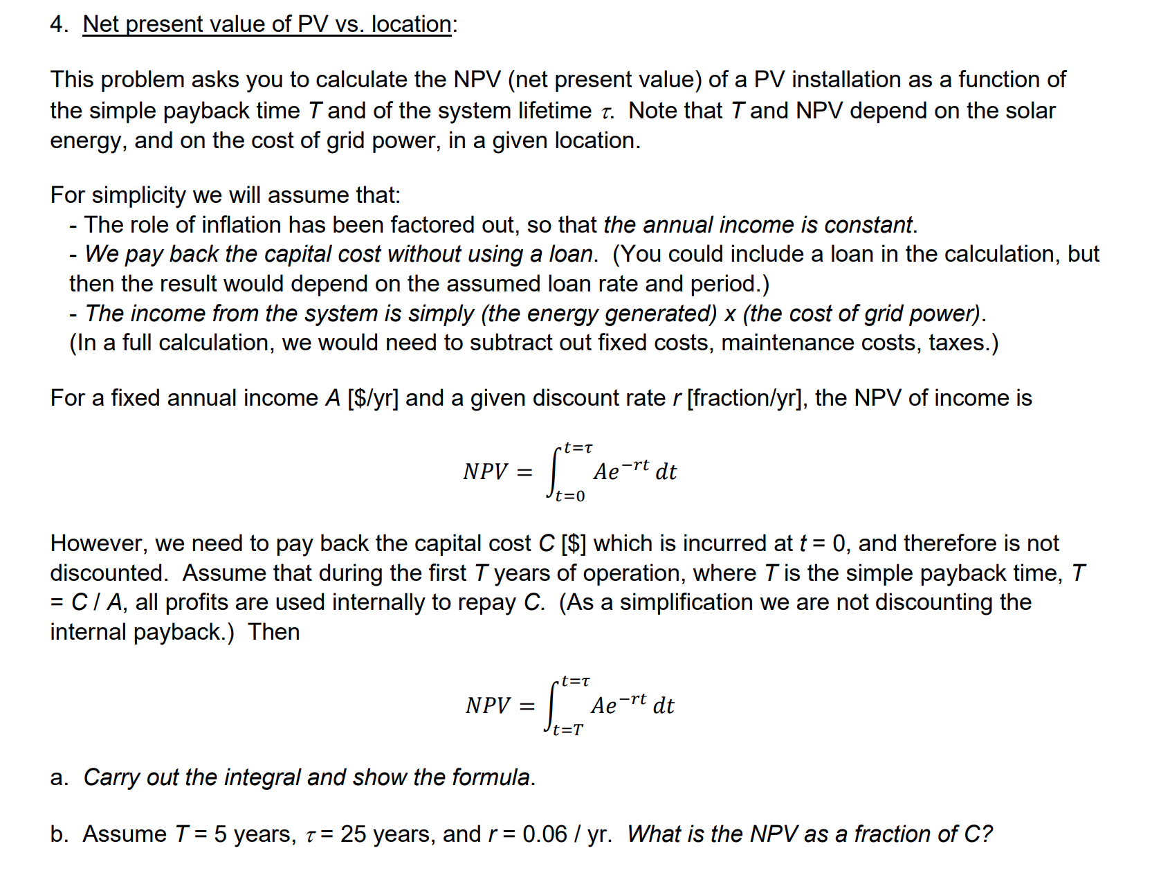 Solved 4. Net present value of PV vs. location: This problem | Chegg.com