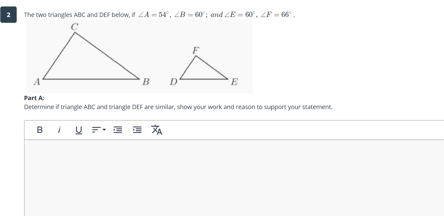 Solved 2 The two triangles ABC and DEF below, if ZA = 54°,