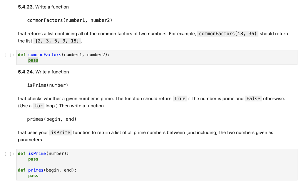Solved 5 4 23 Write A Function Commonfactors Number1 N Chegg Com