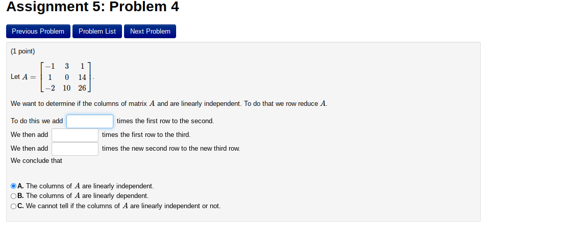 Solved Assignment 5: Problem 4 Previous Problem Problem List | Chegg.com