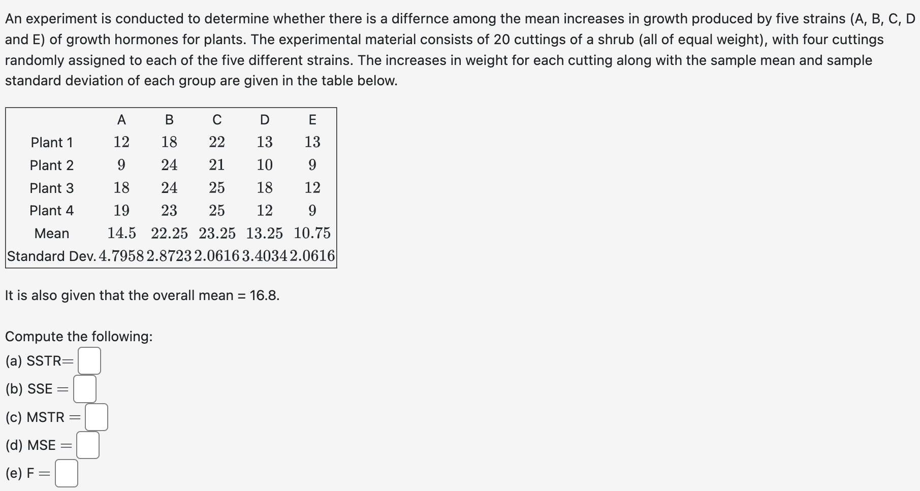 Solved An experiment is conducted to determine whether there | Chegg.com
