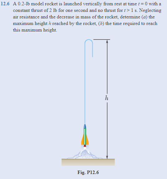 Solved 12.6 A 0.2lb model rocket is launched vertically