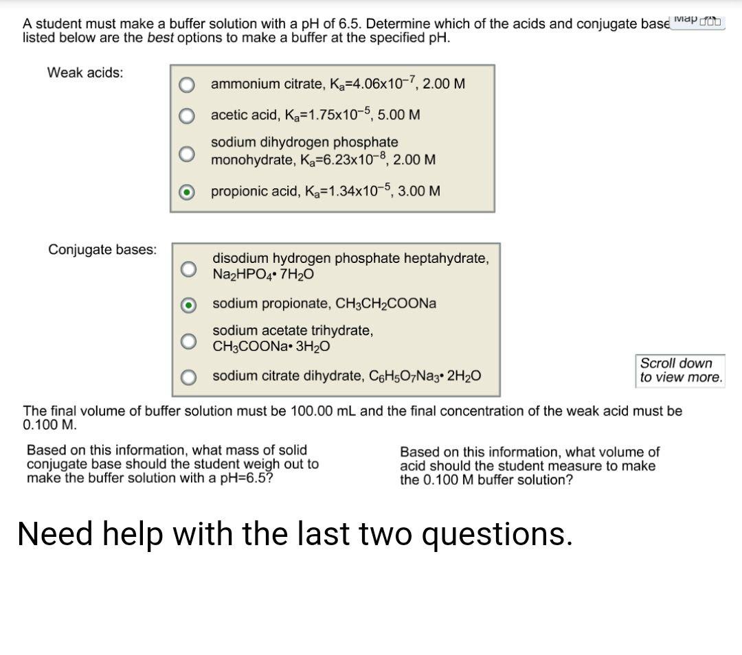 Solved A student must make a buffer solution with a pH of | Chegg.com