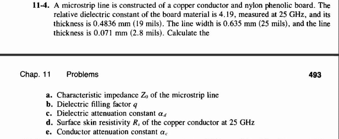Solved 11-4. A microstrip line is constructed of a copper | Chegg.com