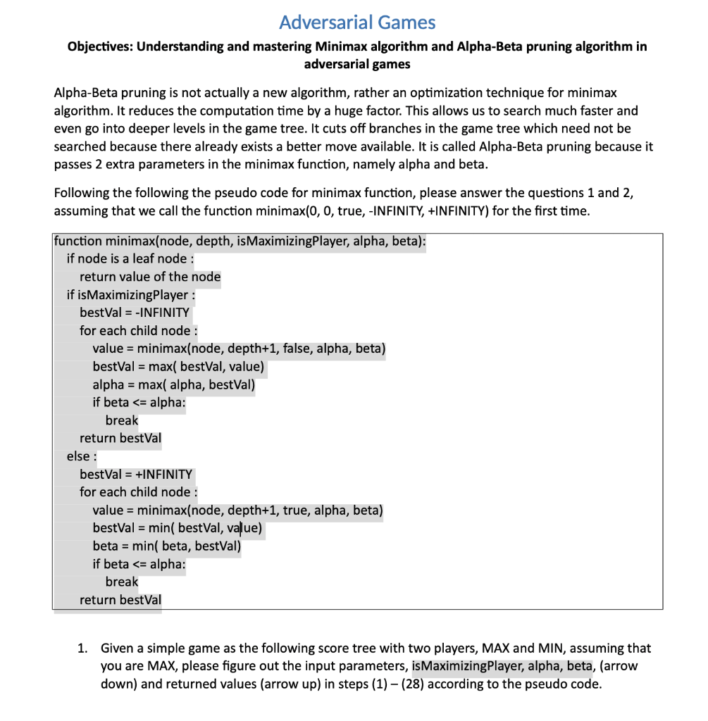 Solved Adversarlal Games Objectives: Understanding and | Chegg.com