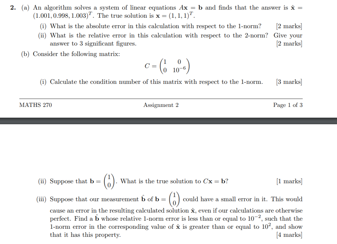 Solved 2 A An Algorithm Solves A System Of Linear Equa Chegg Com