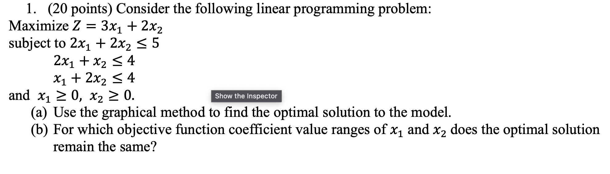 Solved 1. (20 points) Consider the following linear | Chegg.com