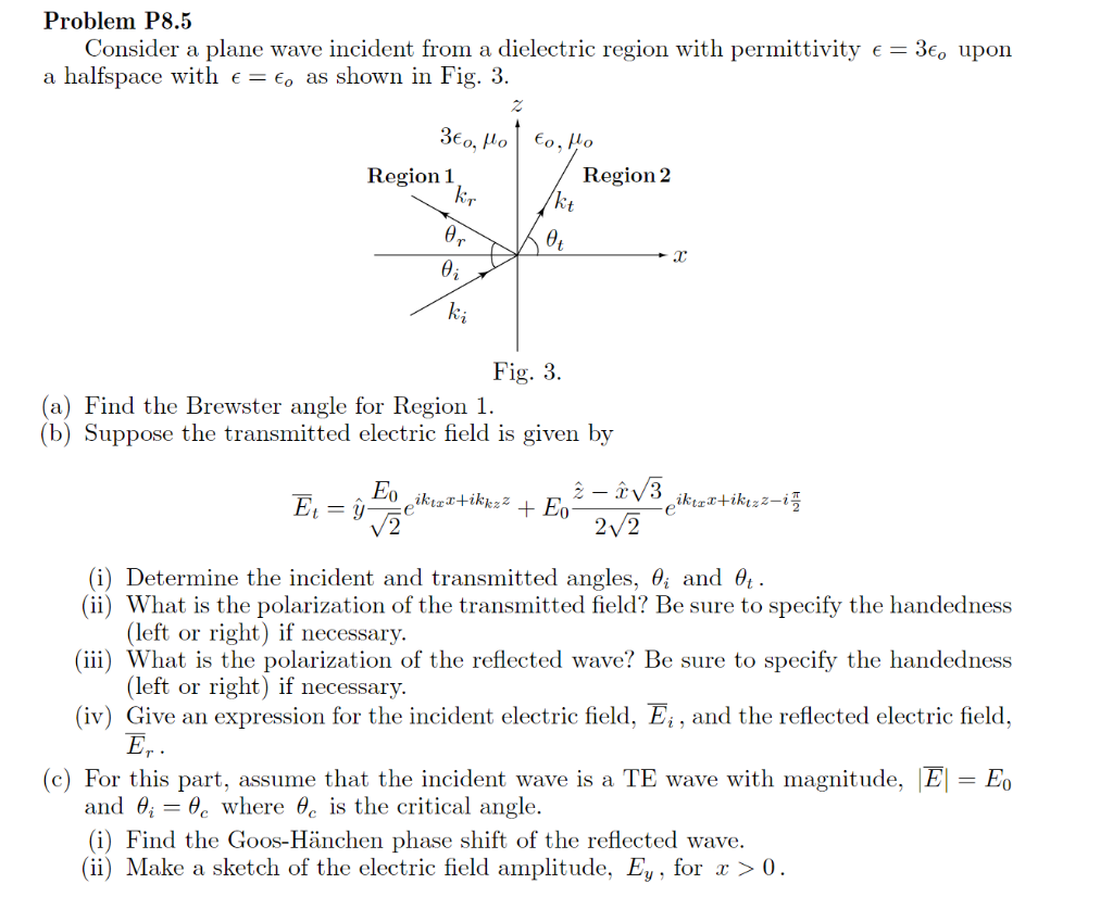 Solved Problem P8.5 Consider a plane wave incident from a | Chegg.com