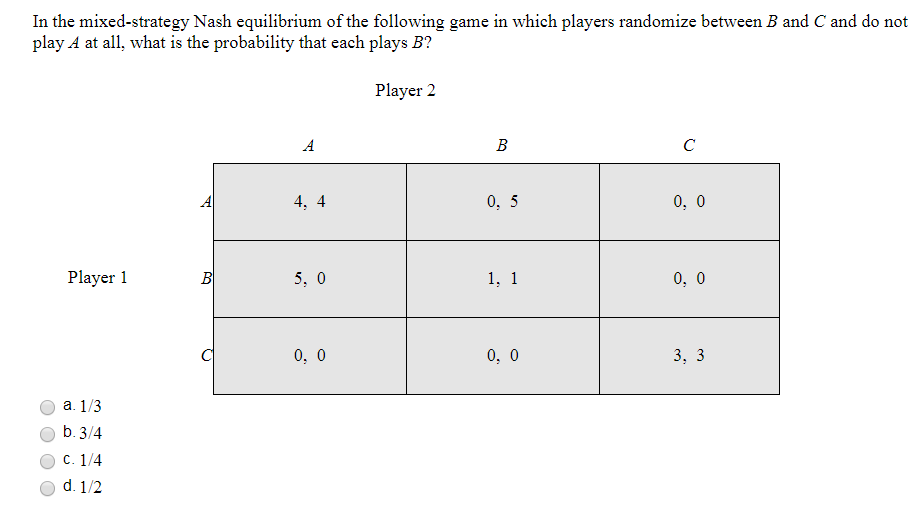 Pure Strategy Nash Equilibrium 3x3