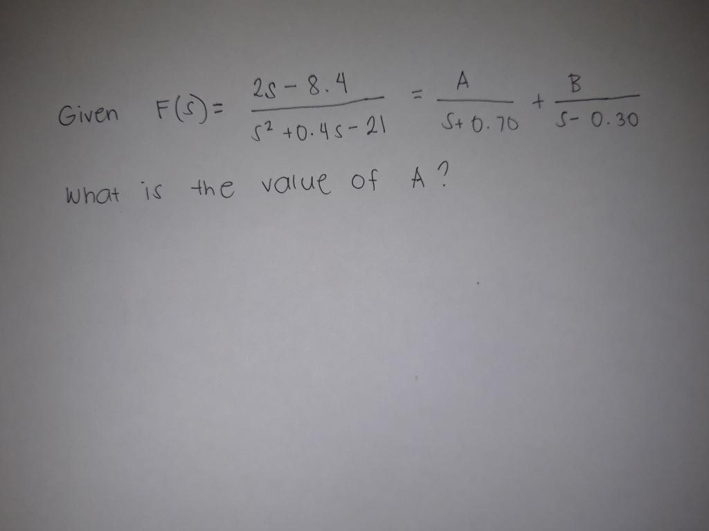 Solved A 25-8.4 А A 16 + Given F (5)= B S-0.30 S+ 0.70 S2 | Chegg.com