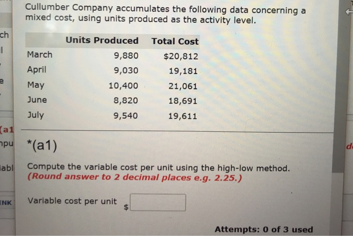 Solved Cullumber Company Accumulates The Following Data Chegg