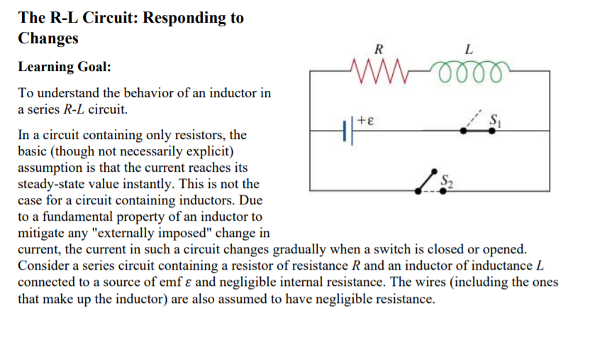 Solved The R-L Circuit: Responding to Changes Learning Goal: | Chegg.com