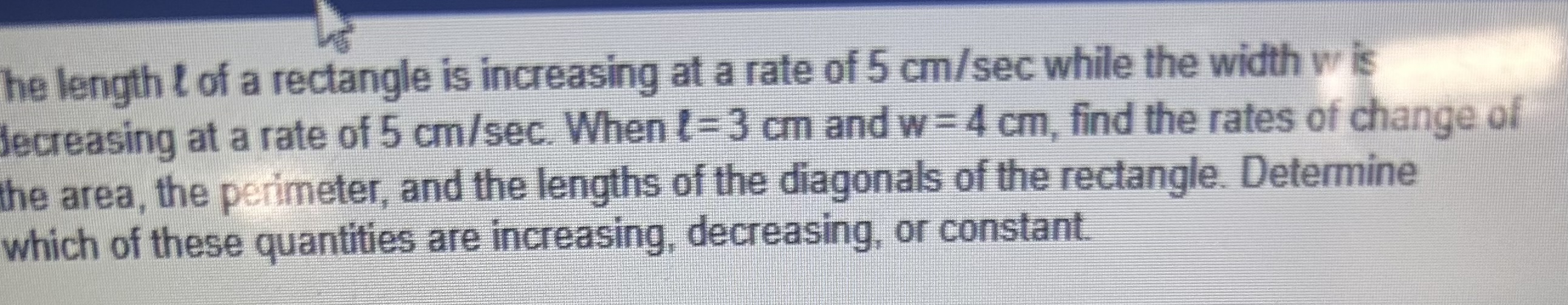 Solved he length t of a rectangle is increasing at a rate of | Chegg.com