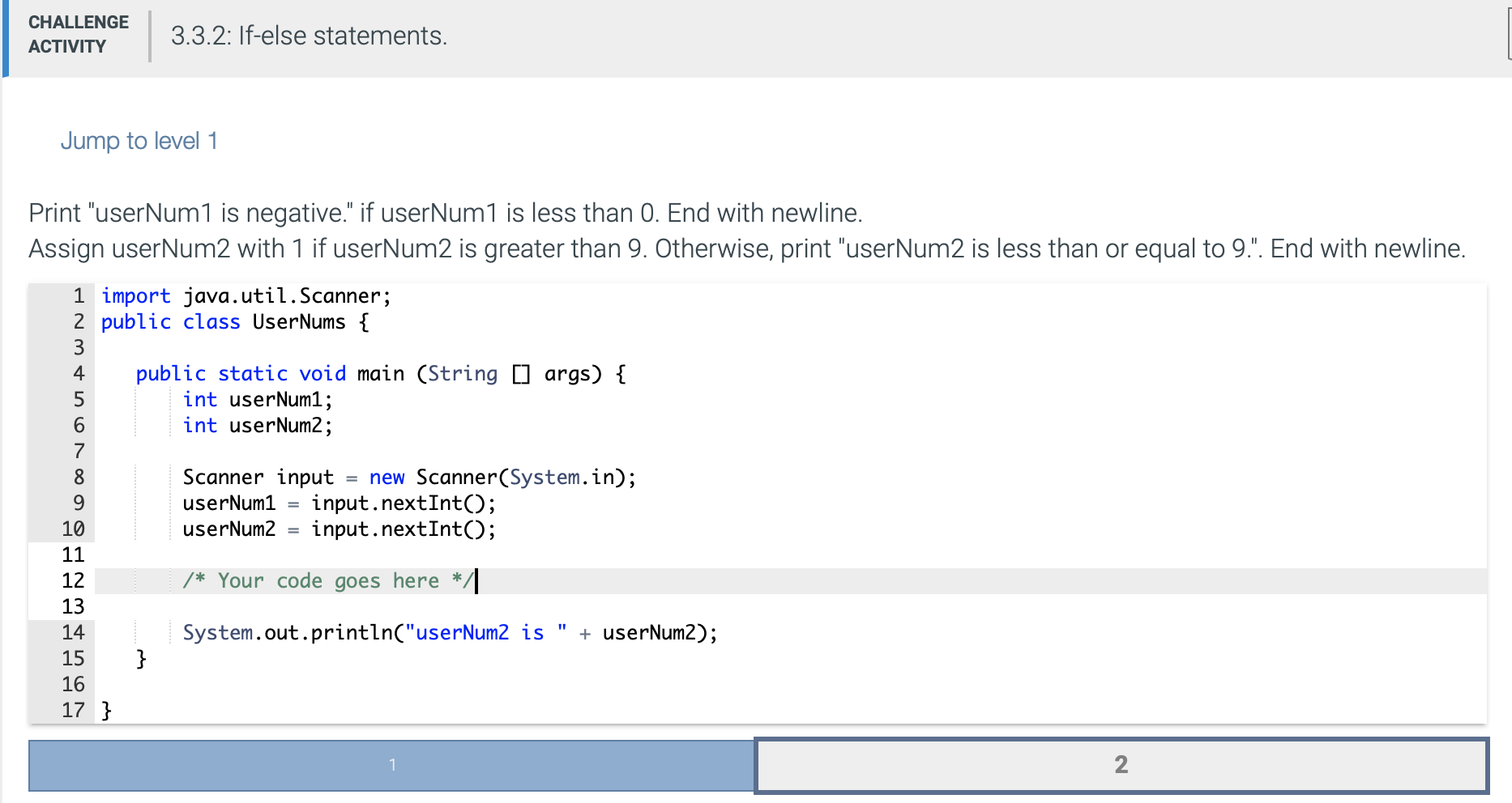 Solved import java.util.Scanner; public class UserNums { | Chegg.com