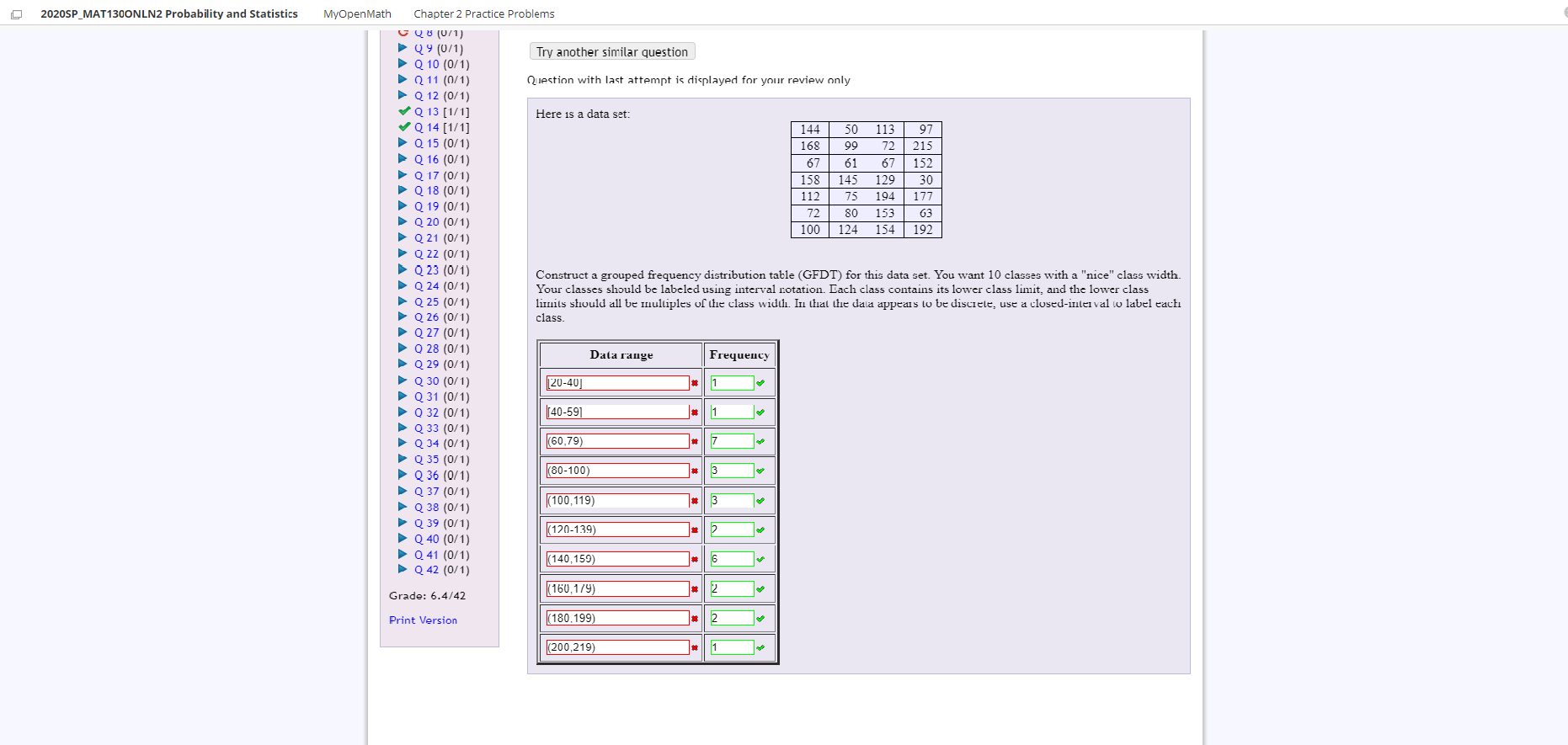 Solved MyOpenMath 2020SP_MAT130ONLN2 Probability and | Chegg.com