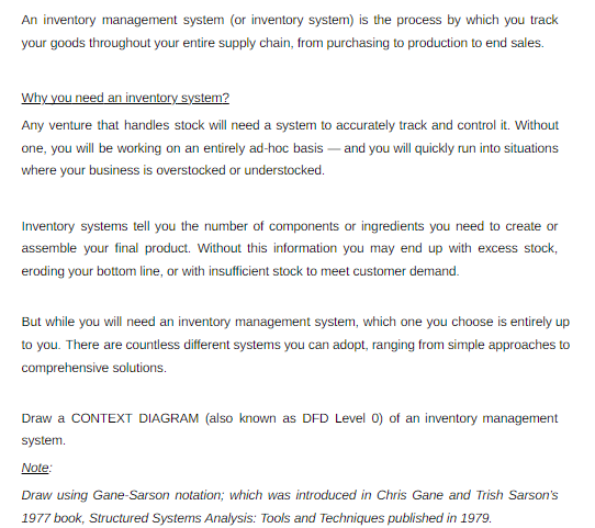 Solved An inventory management system (or inventory system) | Chegg.com