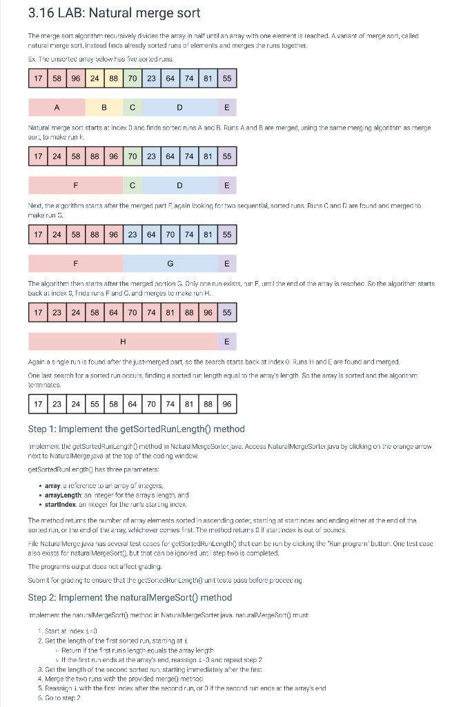 Solved The merge sort algarithm recursively divides the aray | Chegg.com image.