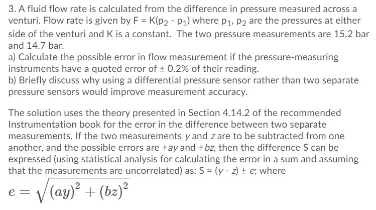 Solved 3. A fluid flow rate is calculated from the | Chegg.com