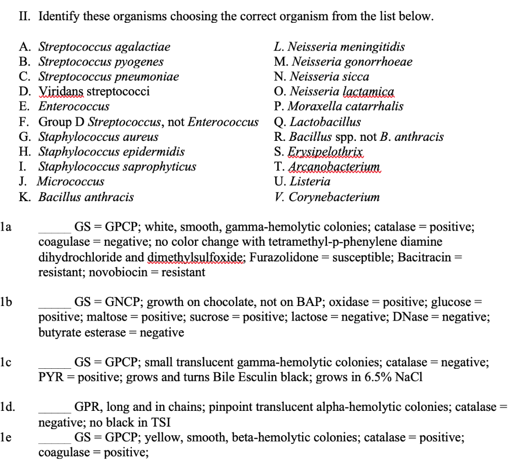 Solved Ii Identify These Organisms Choosing The Correct Chegg Com