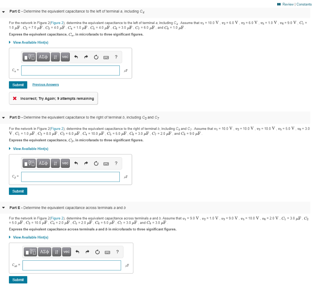 Solved A Review Constants Part C - Determine the equivalent | Chegg.com